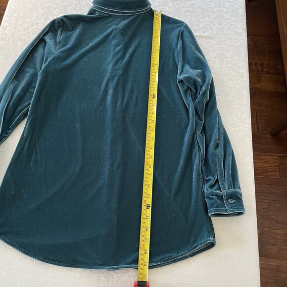 Soft Surroundings Womens Velvet Button Front Top XS Teal Green Stretch Colorful - Picture 4 of 11